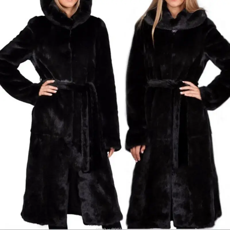 

Spring and Autumn Women's New Fashion Personality Plus Size Long Hooded Imitation Mink Fur Coat S-7XL