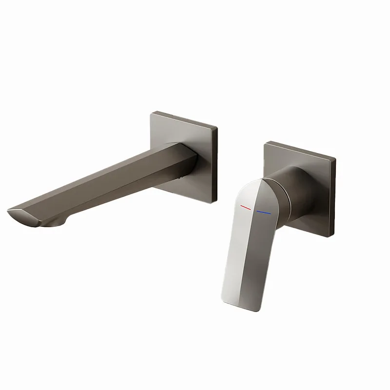 Скрытый настенный смеситель из меди серый встроенный для ванной комнаты