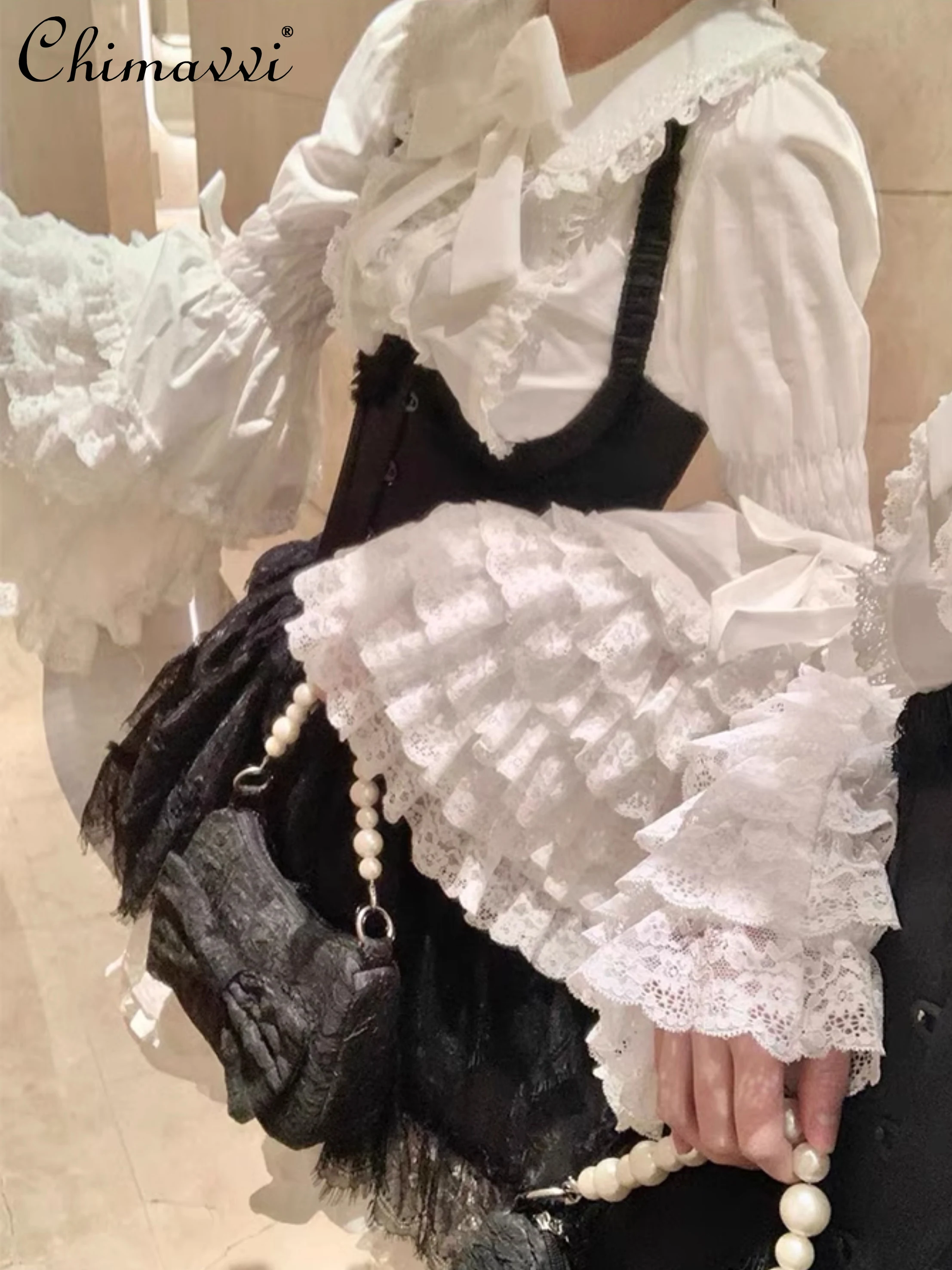 Рубашка в стиле Лолиты весенне-осенняя женская кружевная рубашка с