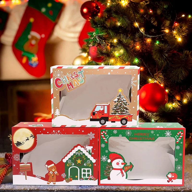 Рождественские коробки для печенья с прозрачной оконной бумагой рождественский
