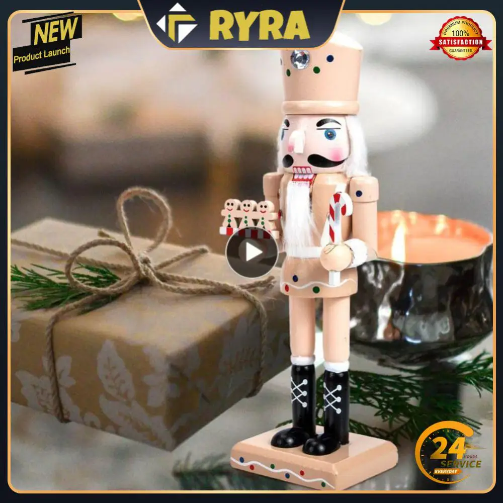 

Decoration Crafts Walnut Soldier Pink Gingerbread Man 25cm Creative Painted Nutcracker Statue Merry Christmas Handwork Wonderful