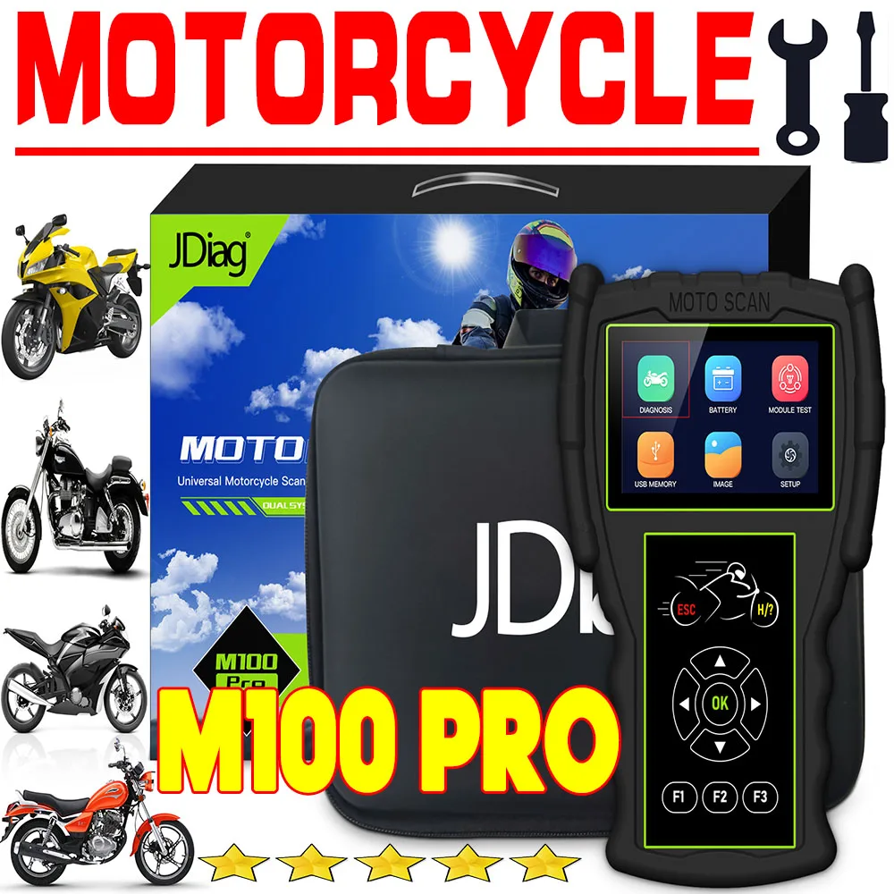 

Original JDiag Motorcycle Diagnostic Tool M100 PRO Universal Motorbike Multilingual Scanner 2in1 Motor Scan Battery Tester