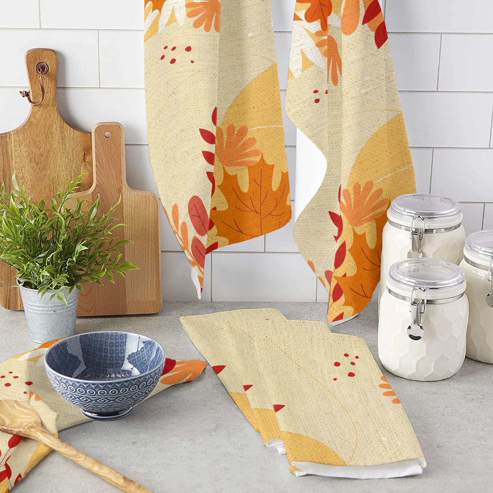 

Autumn Leaves Line Cloth Pattern Kitchen Towel Cleaning Cloth Microfiber Soft Household Super Absorbent Dish Washing Cloth