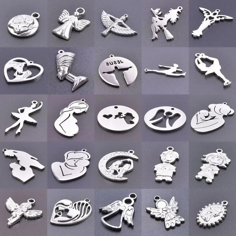 

10PCS Classic Angel ISIS Mom And Kids,Witch's Stainless Steel Pendant Charms DIY Jewelry Making Trendy Necklace Craft Supplies