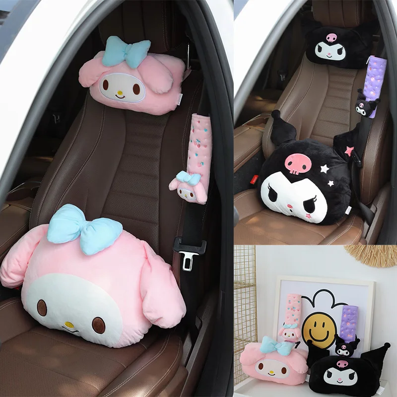 

Kawaii Cartoon Sanrioed Headrest Neck Pillow MyMelody Kuromi Four Seasons Universal Seat Belt Protector Shoulder Guard Car Gift