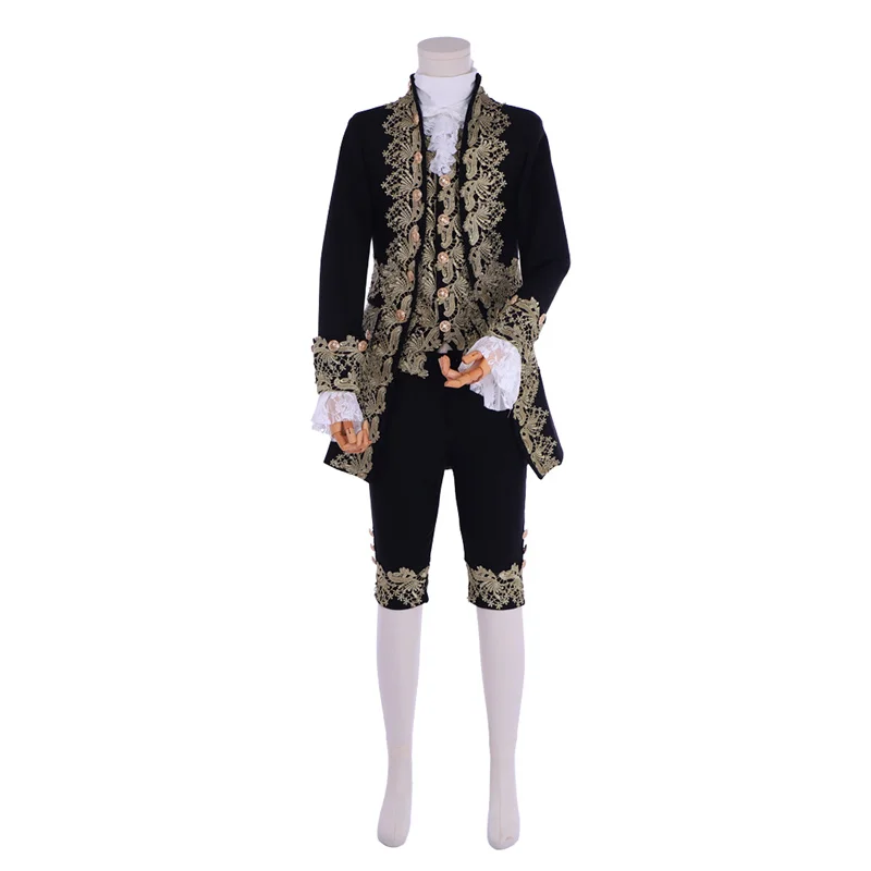 

Medieval Victorian King Prince Costume Men's Jacket Vest pants set Blazer Suit Stage Theater Jabot Tie Outfit