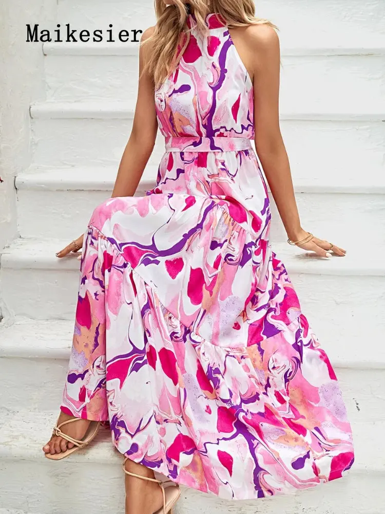 

Women's Dresses Sleeveless Halterneck Stylish Gradients Graduation Dresses Long Model Elegant Party Dresses for Women 2023
