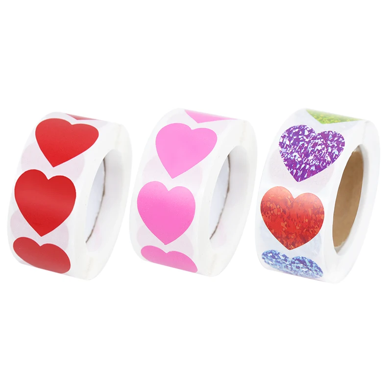 

500pcs/Roll 2.5cm Love Heart Gift Sticker Gift Packaging Labels Colorful Decals For Wedding Valentines Festival Party Supplies