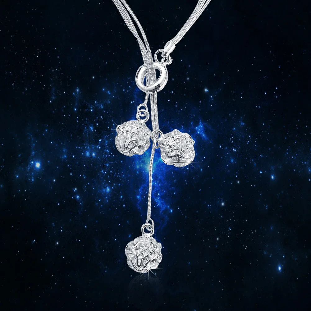 

925 Stamped Silver Fashion romantic Rose Flower chain Necklaces for woman Classic charm Jewelry wedding accessories Party Gifts