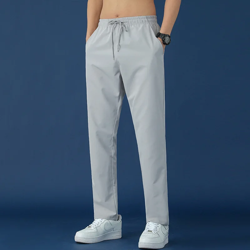 

Мужские повседневные спортивные брюки из ледяного шелка, свободные дышащие прямые брюки большого размера с эластичным шнурком, лето 2023