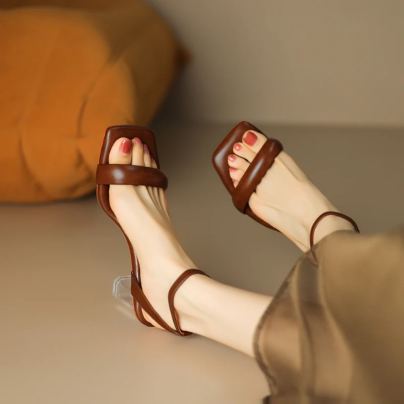 2023 Summer Women Sandals Open Toe Chunk Heel Women Shoes Genuine Leather Shoes Women Sandals High Heels images - 6