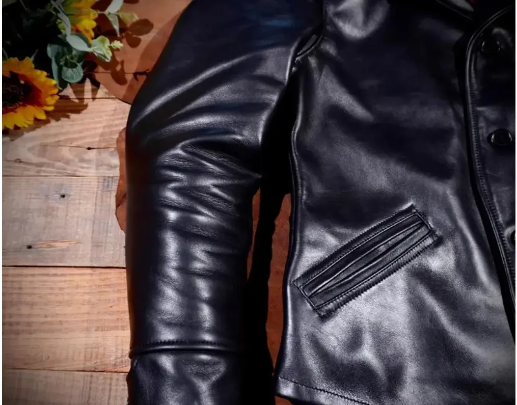 LNY Shop Top. Мужская черная кожаная куртка в стиле ретро без покрытия. одежда для