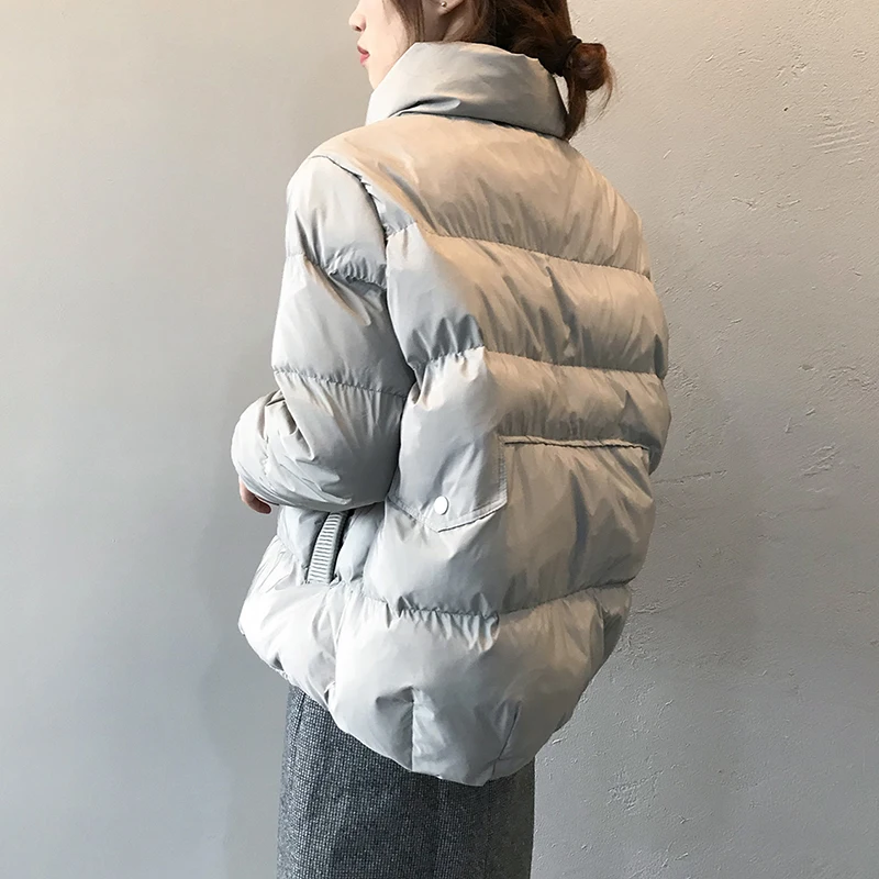 QOERLIN Women Winter Warm Puffer Jacket Coat 2022 Thicken Stand Collar Zipper Overcoat with Pocket Korean Fashion Bread Coat