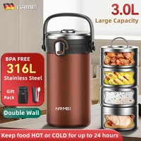 Multilayer Lunch Bento Box Stainless Steel Insulated Portable Food Thermal Jar For Adult Food Container Box with Portable Bag