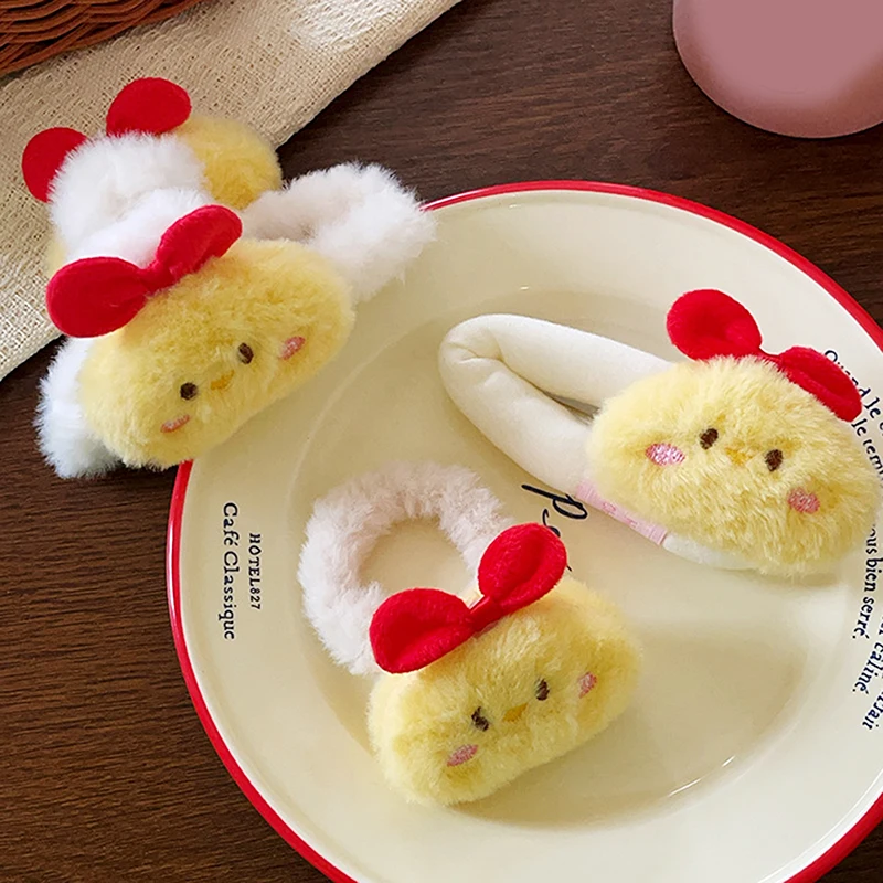 Мультяшная маленькая желтая курица плюшевая заколка для волос кольцо милые