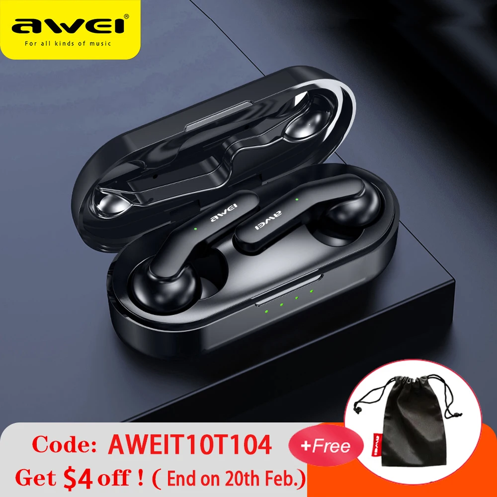 

AWEI T10 TWS Wireless Earphone Bluetooth-compatible Headphone Noise Canceling Earbuds HiFi Bass With Mic Headset Earphones