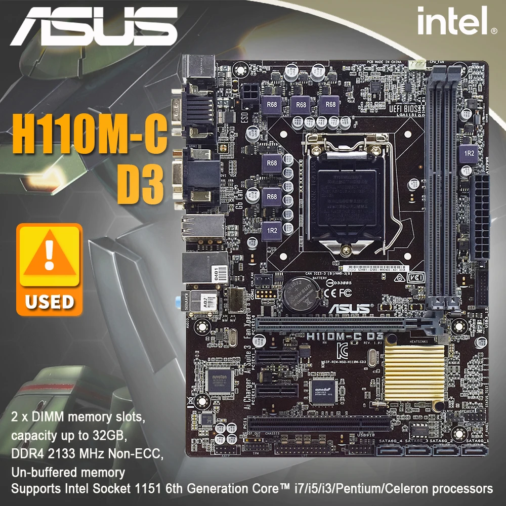 

ASUS H110M-C D3 1151 Motherboard H110 Motherboard DDR3 Core i5 7600K 6600K Processor Intel H110 PCI-E X16 SATA3 USB3.0 Micro ATX