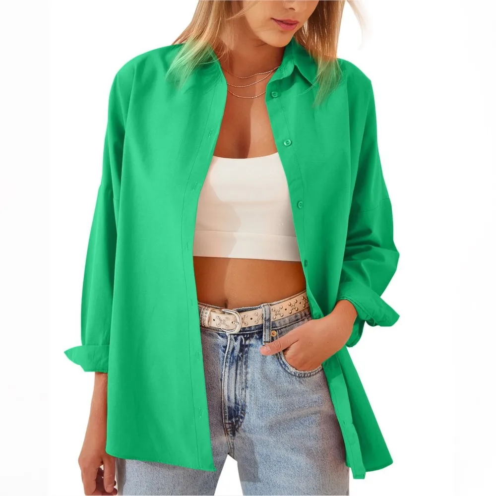 

Women's Elegant Solid Blouses Casual Candy Color Long Sleeve Loose Luxury Shirt Office Lady Turn Down Oversized Shirts Clothes