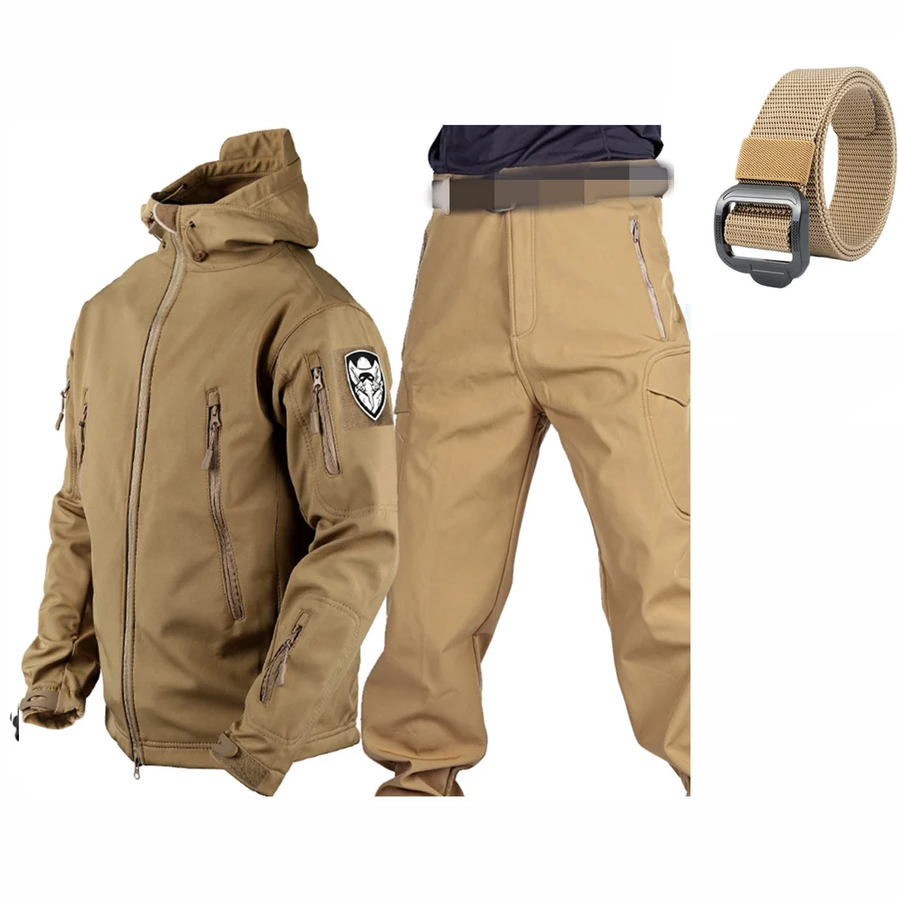 

2023 мягкий зимний плюшевый утепленный Тактический тренировочный ветрозащитный костюм с курткой и брюками из кожи акулы IX7