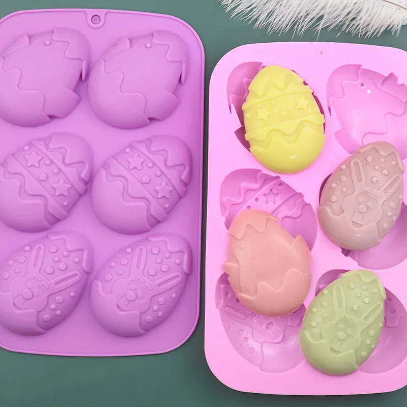 

Silicone Easter Soap Candle Mold 6 Holes Rabbit Eggs Shape Chocolate Baking Mould For Making Candy Chocolate Cake Decoration