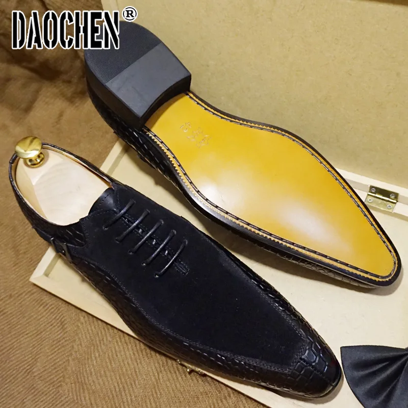 Туфли-оксфорды мужские кофейные Роскошные на шнуровке с разрезом классические