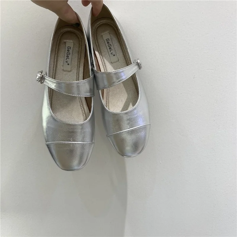

Женские туфли-лоферы на плоской подошве, серебристые Туфли Мэри Джейн во французском ретро-стиле, универсальные туфли, новый дизайн 2022