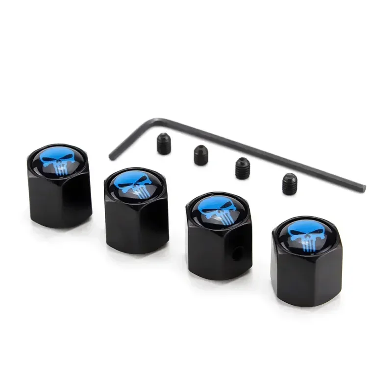 

4 шт./компл. колпачки для штока клапана колес автомобиля с черепом, противоугонные колпачки для воздушных клапанов шин, герметичные пылезащитные чехлы