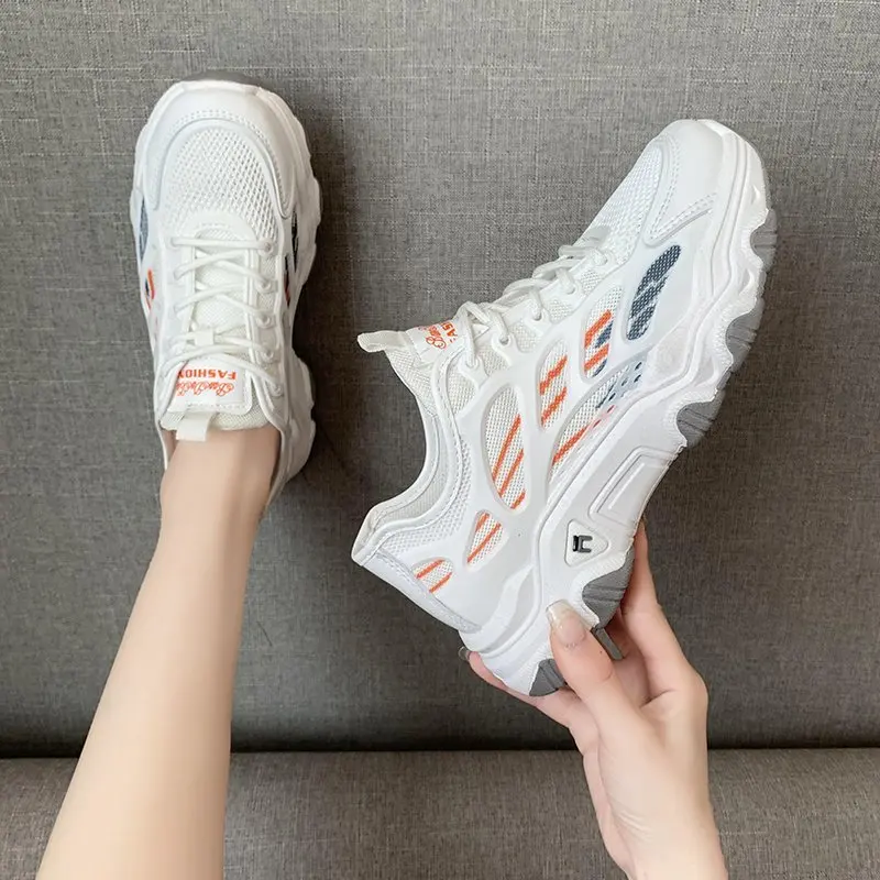 Women's Vulcanize Shoes 2021 Spring Breathable Mesh Casual Walking Shoes Outdoor Comfortable Lace-up Sneakers Shoes for Woman