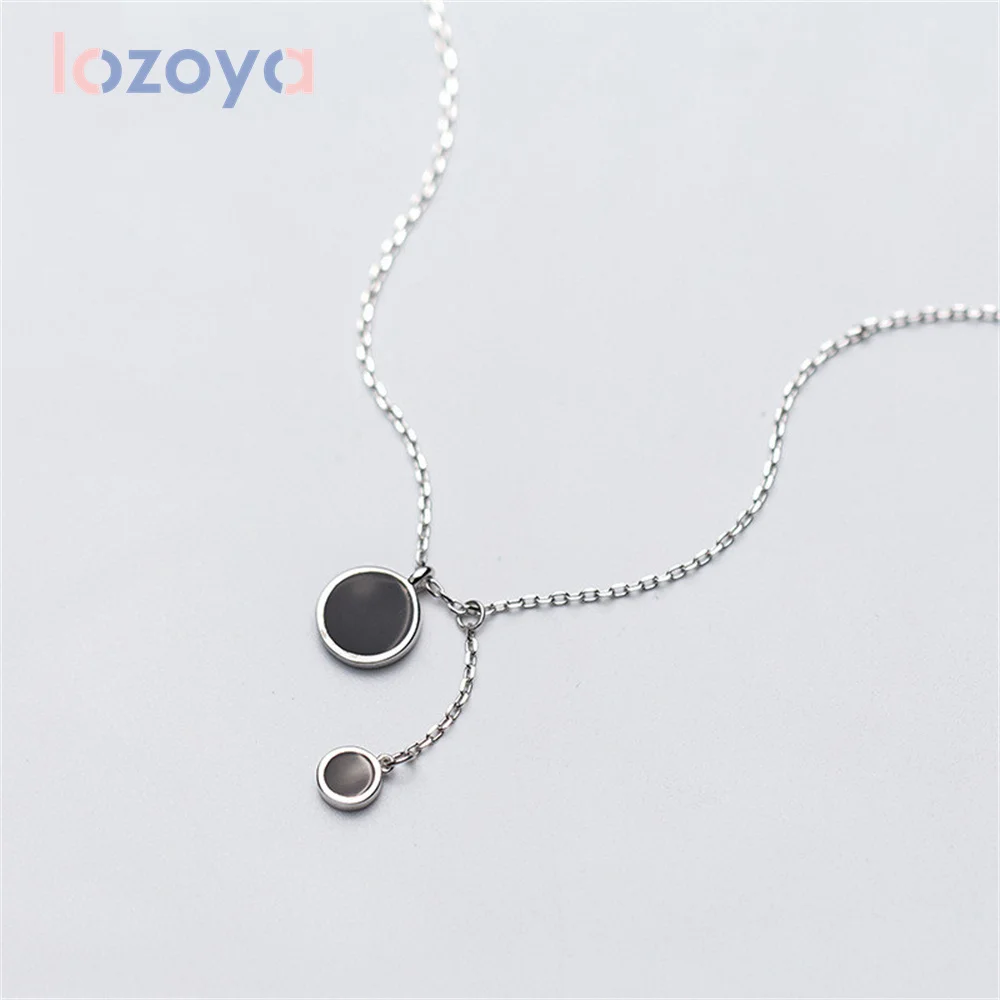 

Женское Ожерелье Lozoya из стерлингового серебра 925 пробы, размер, ювелирные изделия из черного эпоксидного циркония, простая круглая подвеска, цепочка до ключиц, вечерние ринку