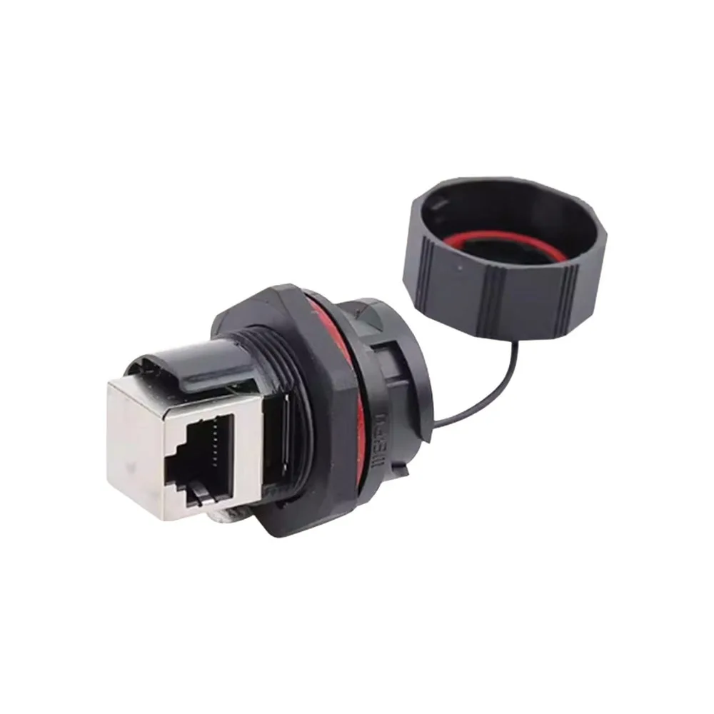 Фото Водонепроницаемый разъем RJ45 IP67, двойной Ethernet-разъем CAT6, экранированный пылезащитный колпачок, соединитель для Ethernet LAN-кабеля, подключение LAN-кабеля №1