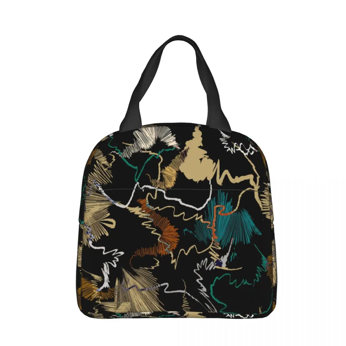 

Doodle Lines Ornamental Pattern Cooler Lunch Box Graffiti Art Pattern Mountaineering Thermal Insulation Portable Food Bag