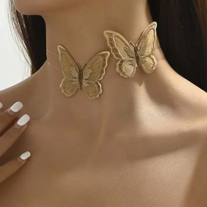 Модное индивидуальное полое тканевое кружевное ожерелье с бабочкой вокруг шеи