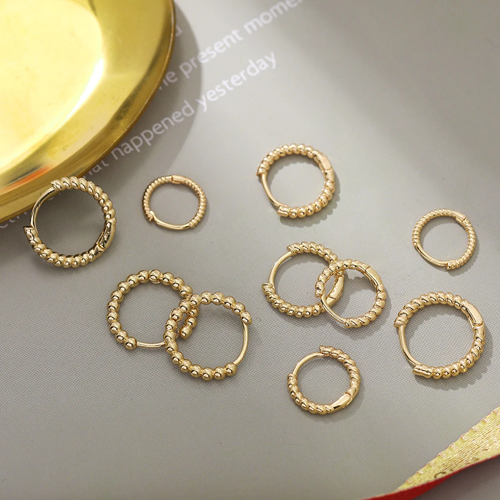

Simple Gold Color Circle Bead Hoop Earring For Women Vintage Korean Twisted Statement Huggies Small Hoop Earring Fashion Jewelry