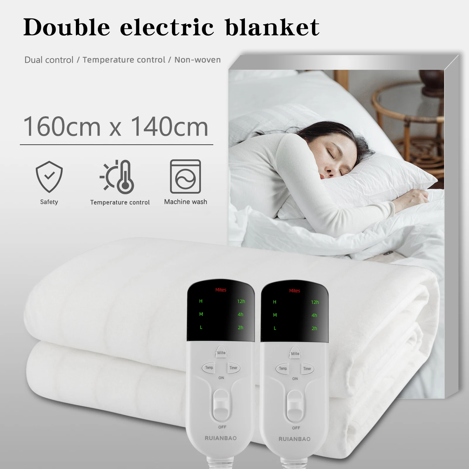 Rainbow RUIANBAO Double Electric Blanket Washable Fabric Soft Warm Heating Bed Mat Heater 230V 160cm*140cm 2 Controllers CE