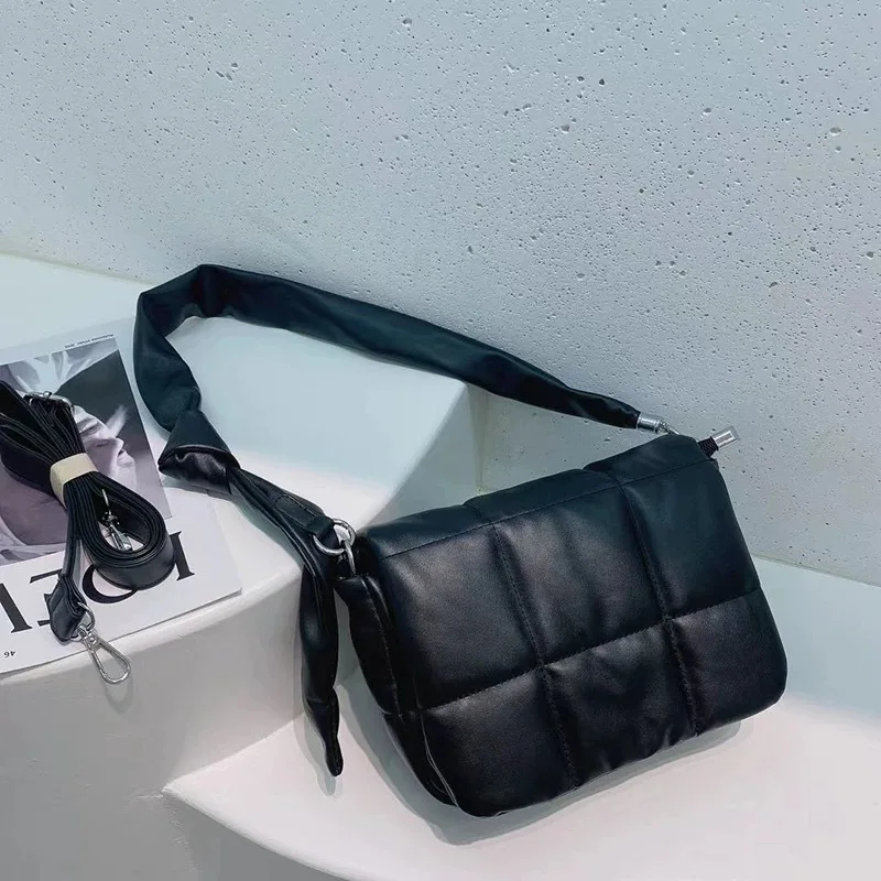 

Soft Padded Shoulder Bag Fashion Down Quilted Crossbody Bags for Women 2023 Designer Square Tote Handbags and Purses Flap Clutch