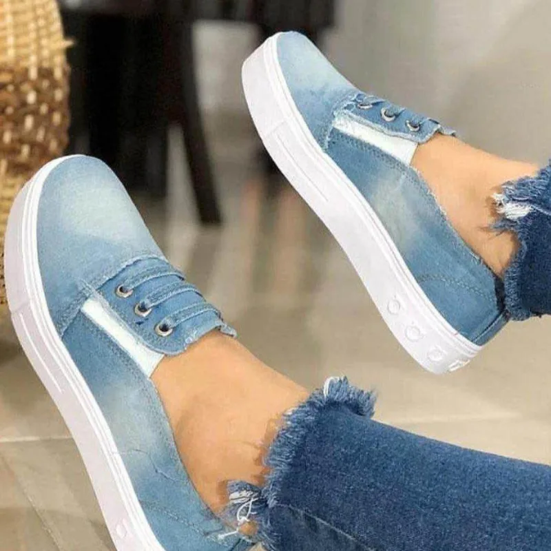 Женские повседневные туфли на плоской подошве модные удобные джинсовые