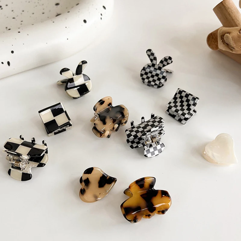 

Mini Acrylic Checkerboard Leopard Small Heart Square Rabbit Hair Clip High Ponytail Girl Fringe Clip Hair Accessories for Women