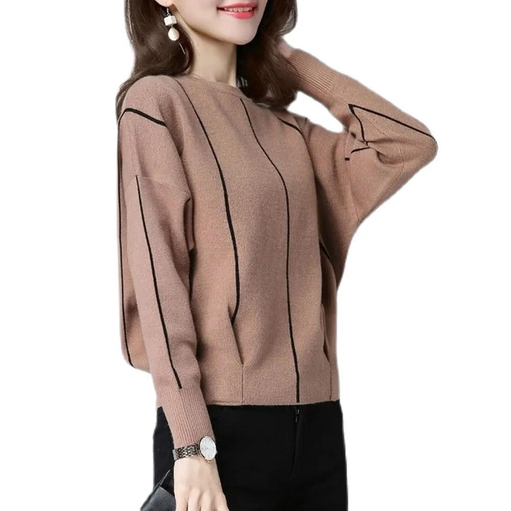 

Женская весенне-осенняя новая рубашка в Корейском стиле с рукавом «летучая мышь» пуловер с круглым вырезом и длинными рукавами модный своб...