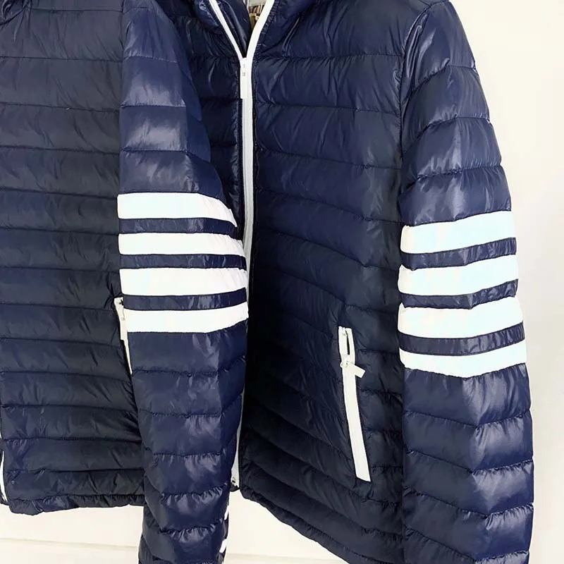 TB THOM Winter Coat New Style White Duck Down Jacket Luxury Design Classic Design White 4-Bar Striped Windproof Down Coat