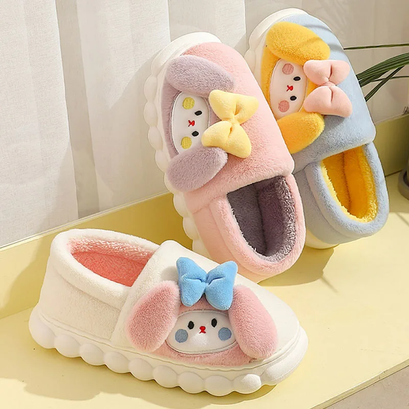 

New Kawaii Sanrio Mymelody Pompom Purin Plush Slippers Cute Anime Couple Cotton Drag Autumn Winter Warm Soft Thick Home Slippers