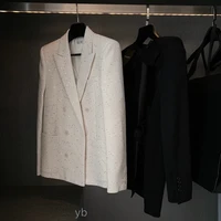 autumn and winter fried street blazer women black and white sequins profile woolen blazer female