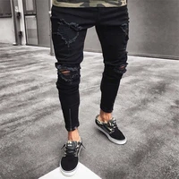 2022 new mens fashion pants ripped elastic zipper jeans mens four seasons embroidery pencil denim cotton fashion trend pants