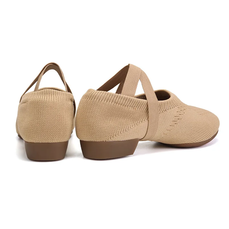 Women's Practice Latin Dance Shoes Knitted Materials Ballroom Tango Dancing Shoes Rubber Sole Outdoor Casual Fitness Ballet Shoe