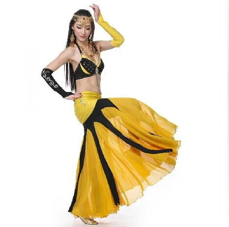 

New Belly Dance performance suit Indian dance Costume Practice Clothes performance special offer two-color sleeve 2pcs set Black