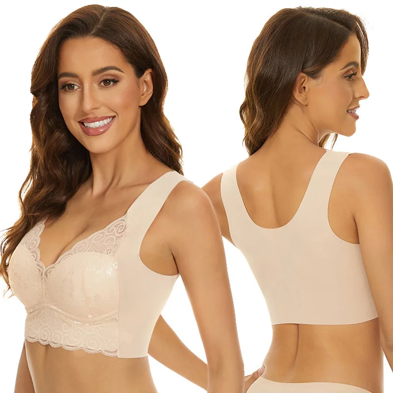 

Free Shipping Bras For Women Seamless Large Size Underwear Wire Free Sexy Push Up Bra Auxiliary Breast Anti-sagging Lace Bra Ves