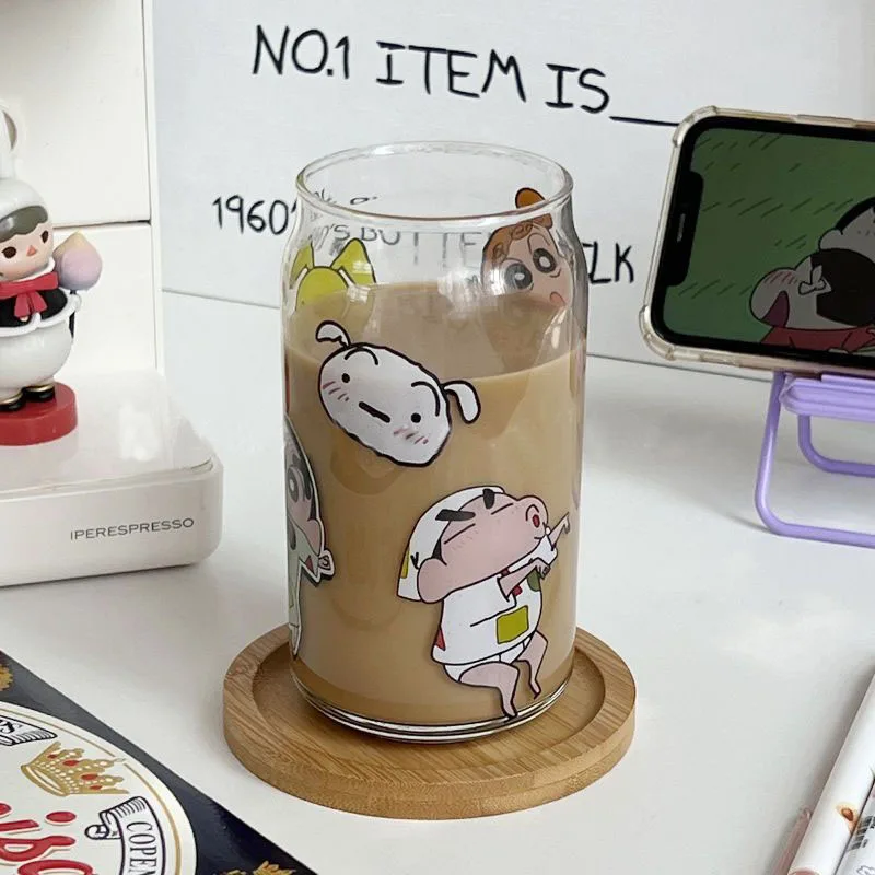 

480 мл Crayon Shin-Chan маленькая белая собака Kawaii Мультяшные банки-формы стеклянные мелки маленькие новые чашки кофейные молочные чашки для напитк...