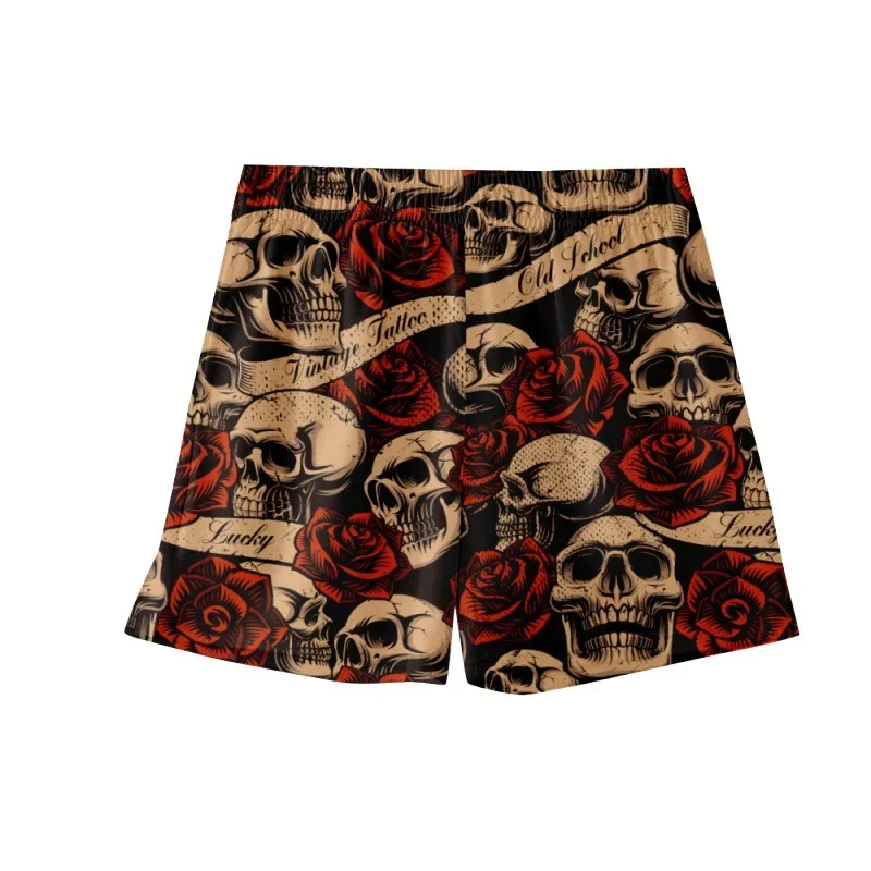 

Summer Breathable Beachwear Running Sports Shorts Men Jogging Fitness Quick Dry Trunks Gym Skull And Floral Print Shorts