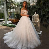 2022 shiny v neck wedding dresses for women off the shoulder formal elegant tulle lace glitter vestido de noiva