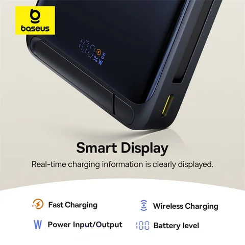 Baseus Qi2 45 Вт Power Bank 10000 мАч с подставкой для MagSafe 15 Вт Магнитная беспроводная зарядка Powerbank для iPhone 17 16 Samsung