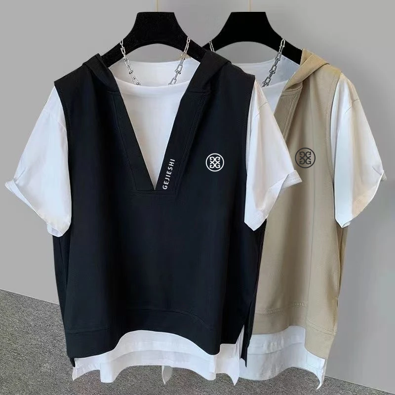 

Men's Golf Wear 2023 Golf Tee Women's Golf Wear Summer G4 Golf Vest Unisex Hooded Fake 2 Pieces Malbon Golf T-shirts Tennis Vest